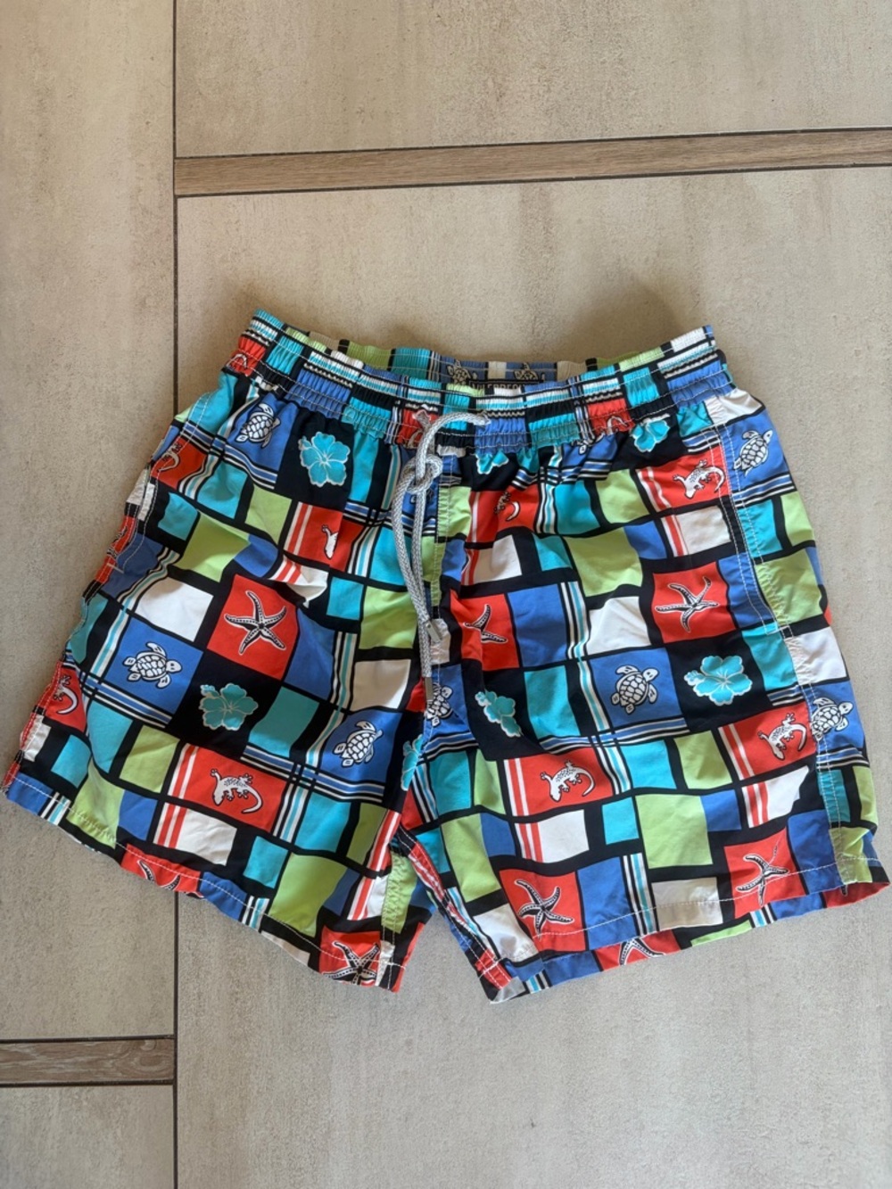Vilebrequin Multicolor Check Swim Shorts with Red, Blue, Green Accents